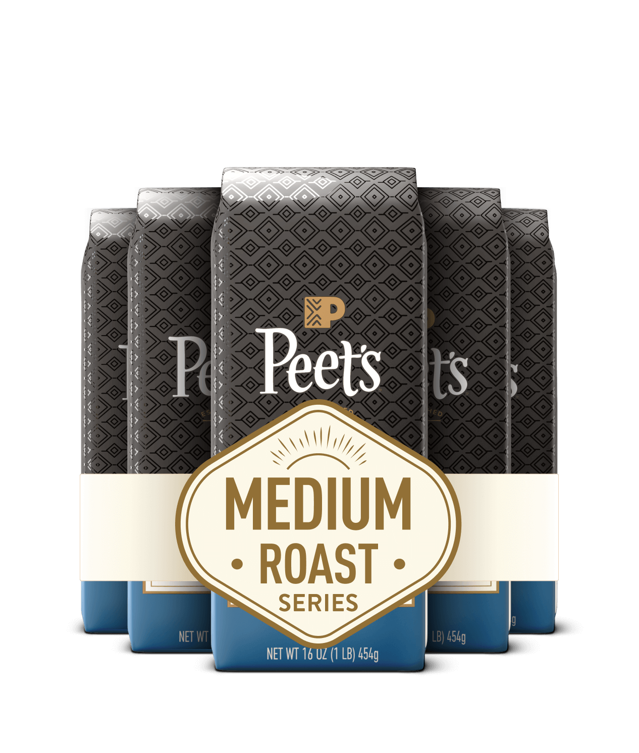 Packaging of Peet's coffee bags with a focus on the 'Medium Roast Series' label.